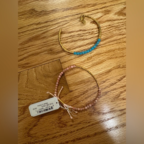 Gorjana Gold Bracelet Set with Pink and Blue Beads - Picture 1 of 6